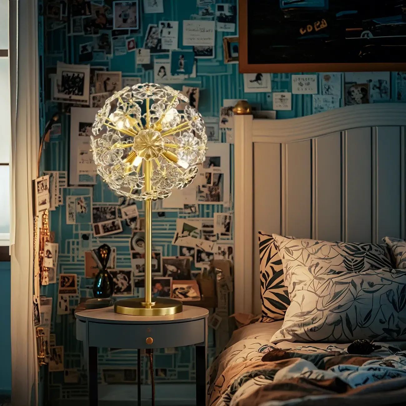 Glamorous Globe Crystal Table Lamp Gold Metal for Living Room