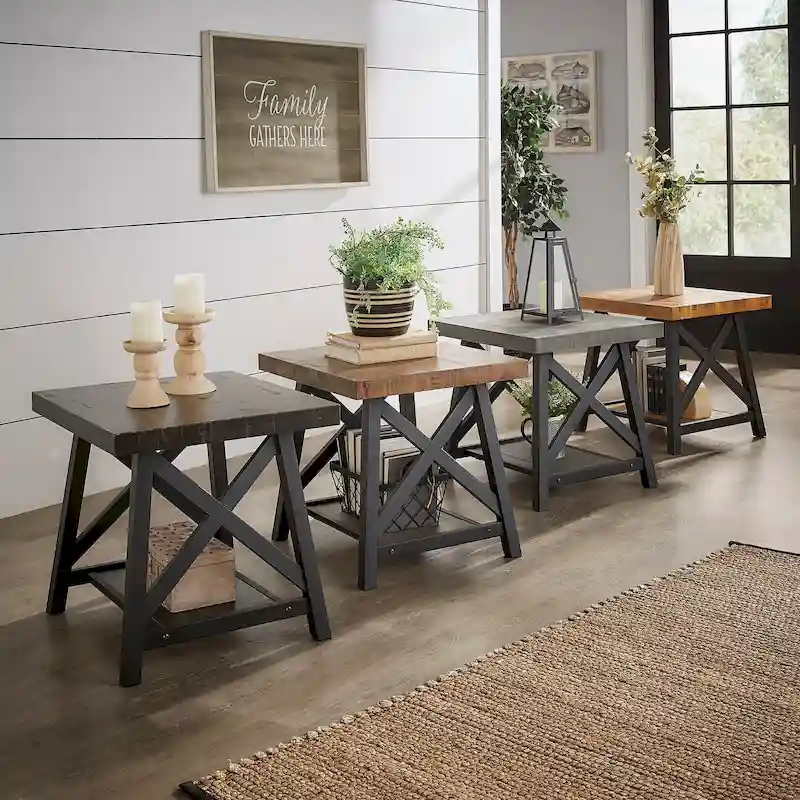 Rustic X-Base End Table with Shelf