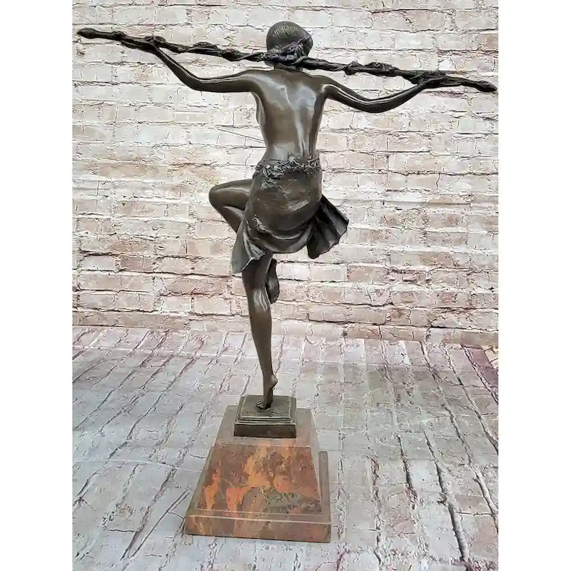 Dancer Of Thyrsus By Pierre Le Faguays - Art Deco Bronze Sculpture On Marble Base