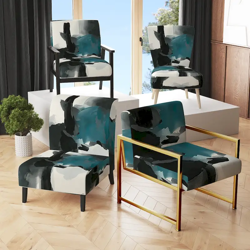 Geometric Black And Teal IV Upholstered Accent Chair
