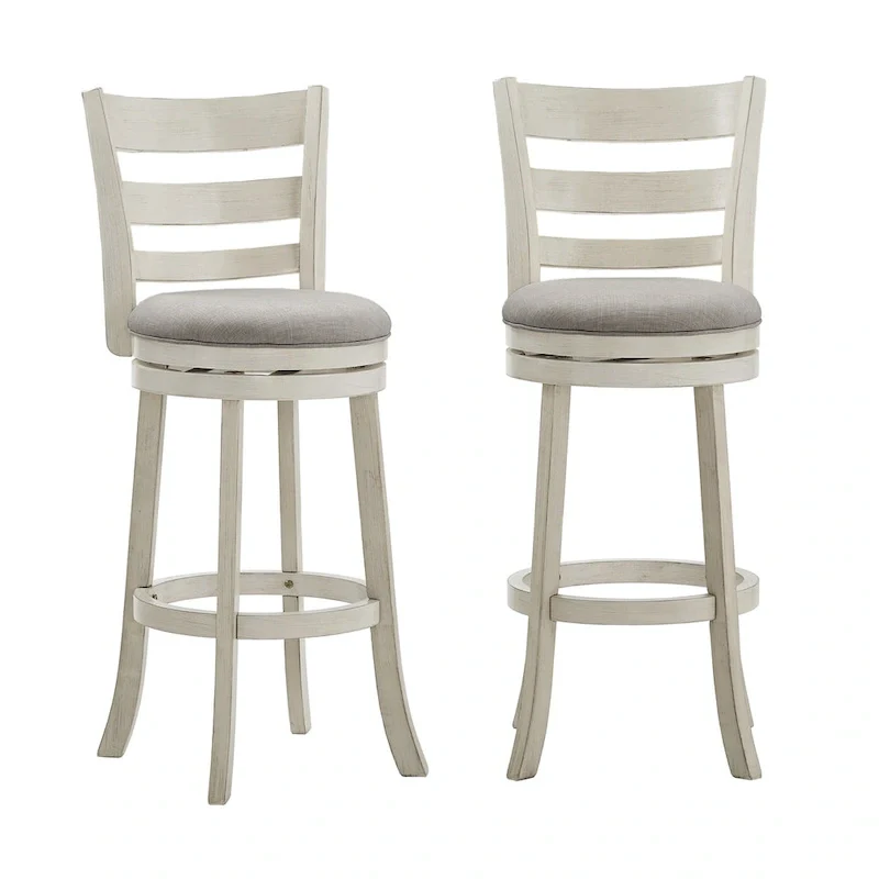 Ladder Back Swivel Bar Stool - Cherry/Antique Grey/White, 29