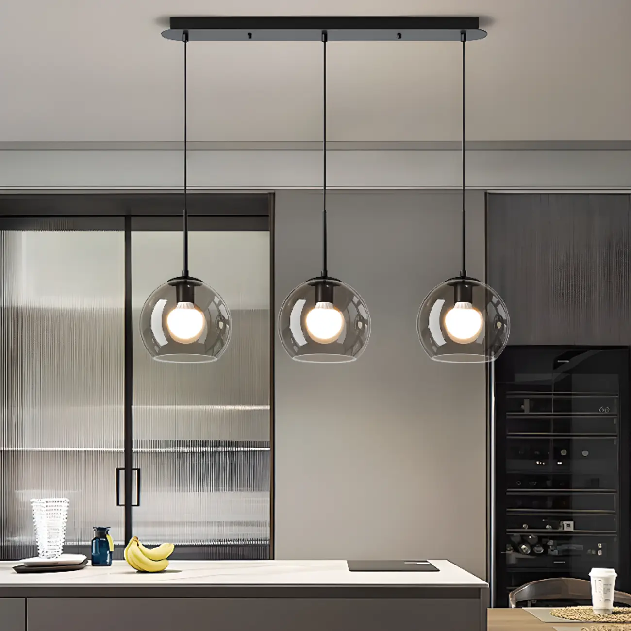 Modern 3-Light Glass Kitchen Pendant Light Adjustable Height