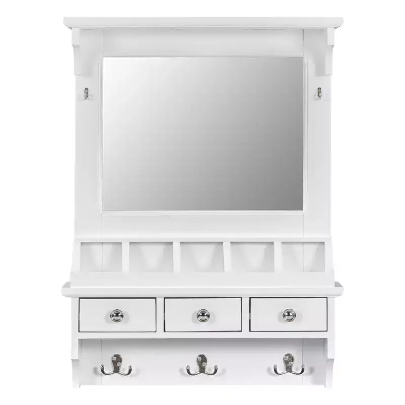 GDFStudio Theirn Versatile Floating Makeup Vanity with Mirror, 3 Drawers, 5 Pockets and 5 Hooks