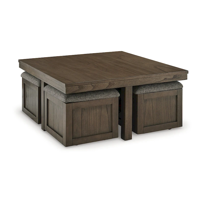 Signature Design by Ashley Boardernest Brown Coffee Table with 4 Stools - 40W x 40D x 18H