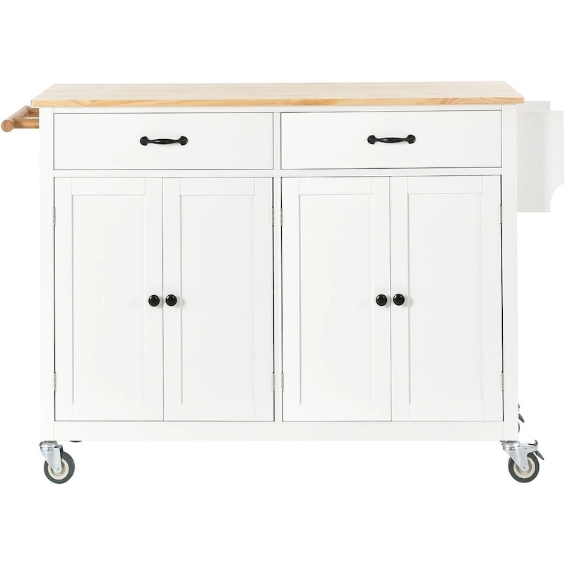 Kitchen Island Cart with Solid Wood Top, Locking Wheels, Spice & Towel Rack
