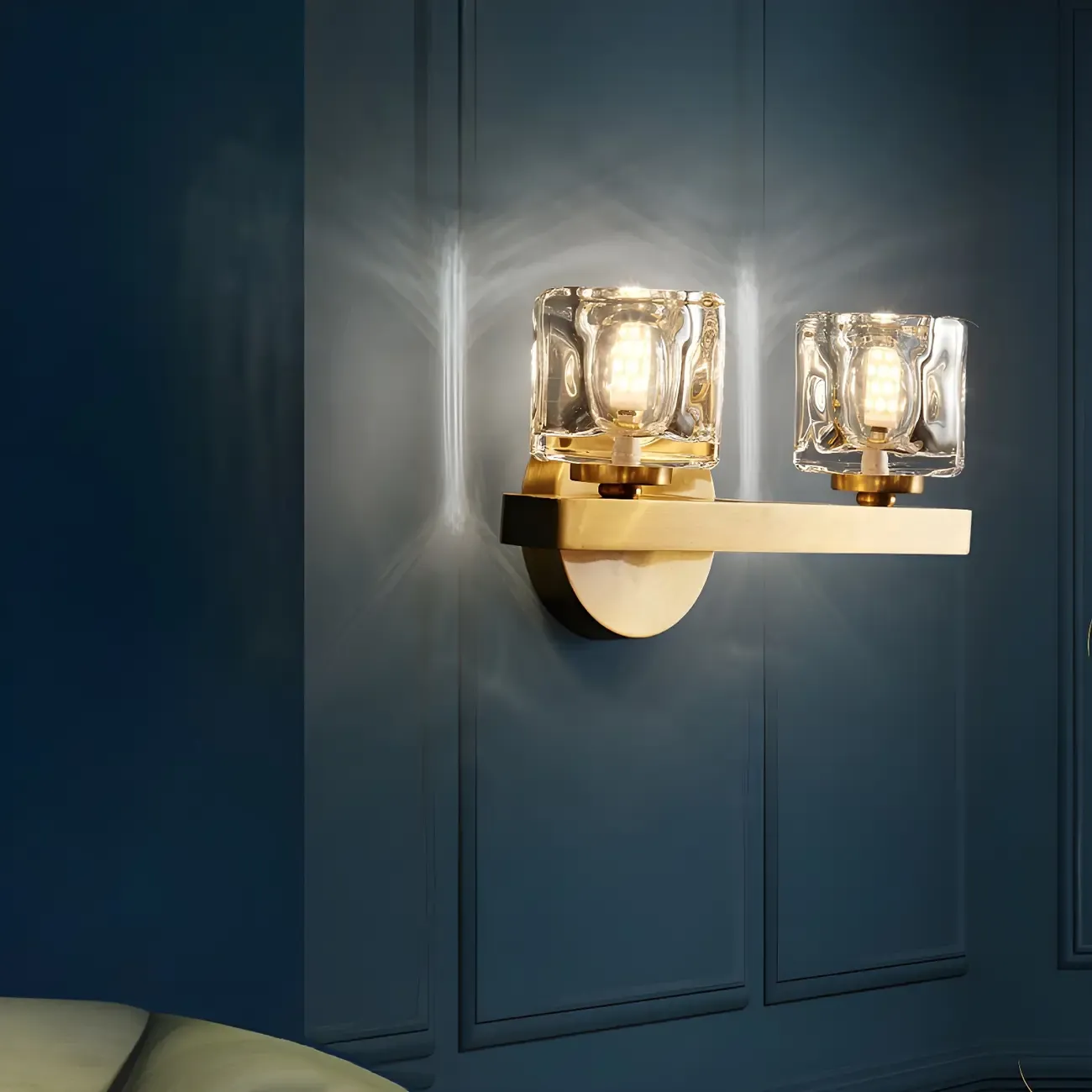 Glamorous Brass Square Crystal Vanity Wall Light