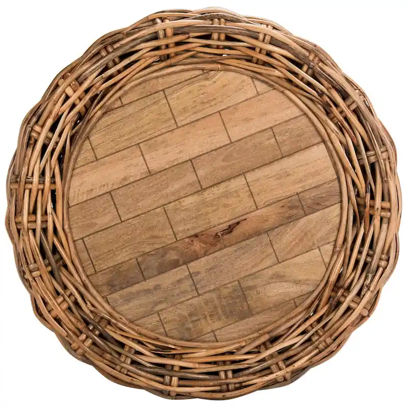 SAFAVIEH Alfia Wood Top Wicker Drum Coffee Table - 35.4 x 35.4 x 15.7 - 35Wx35Dx16H