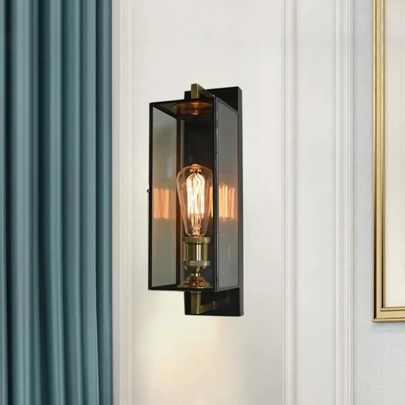 Gold Glass Small Black Modern Geometric LED Wall Sconce