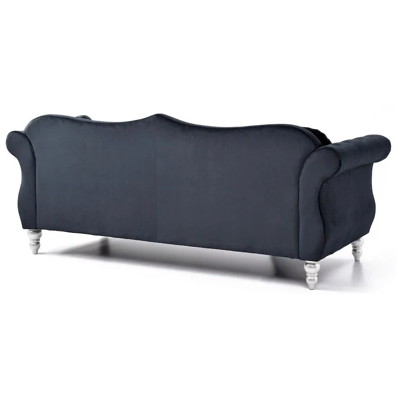 Hollywood 82 in. Velvet Chesterfield 3-Seater Sofa with 2-Throw Pillow - 82L x 35W x 34H