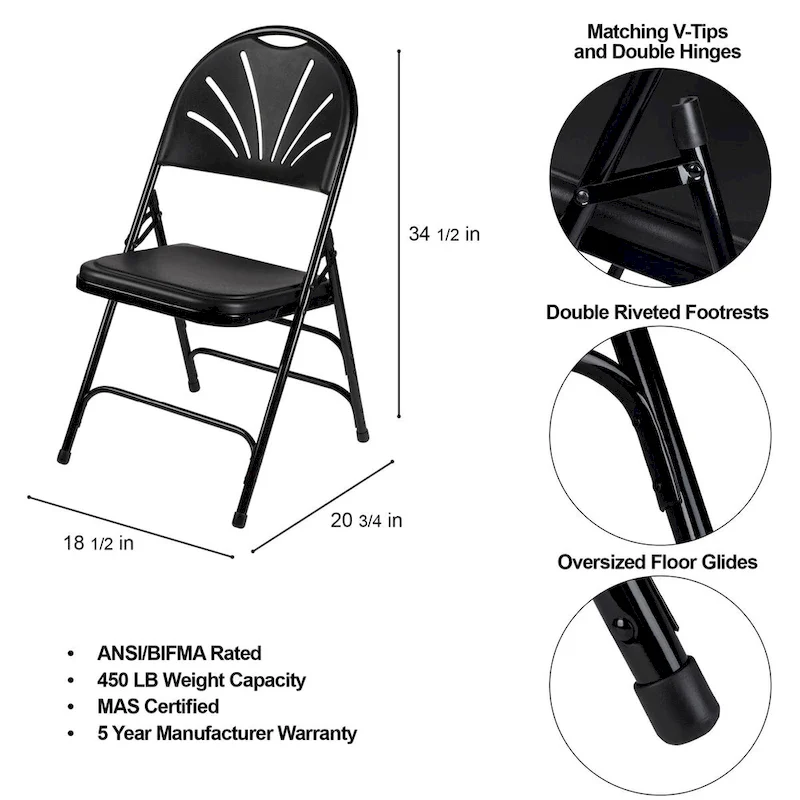 Hampden Furnishings Lusitano Collection Fan Back Folding Chair, Pack of 4