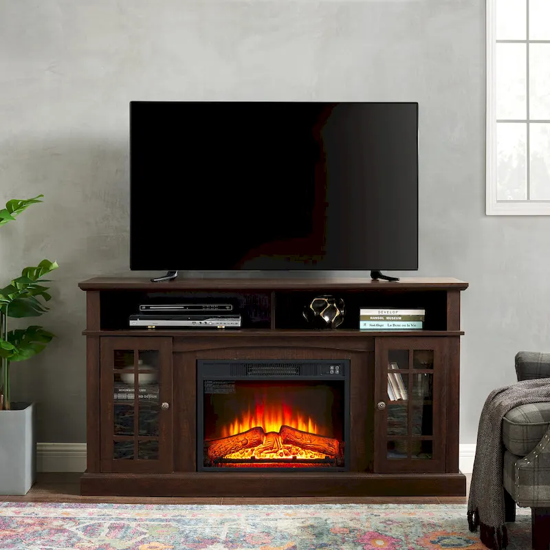 Espresso 58  Fireplace TV Stand with Open & Closed Storage for TVs Up to 65
