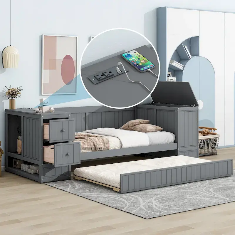 Twin Size Daybed with Storage Arms
