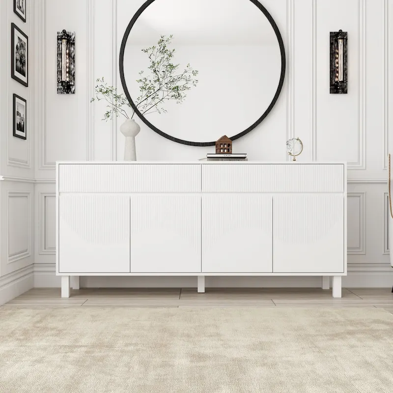 White Floor Cabinet with 4 Doors and 2 Drawers - 63W x 29.7H
