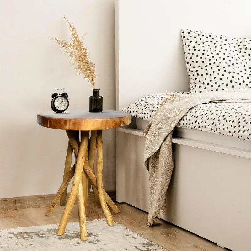 16 Teak Wood Stick Leg End Table - 16D x 16W x 20H