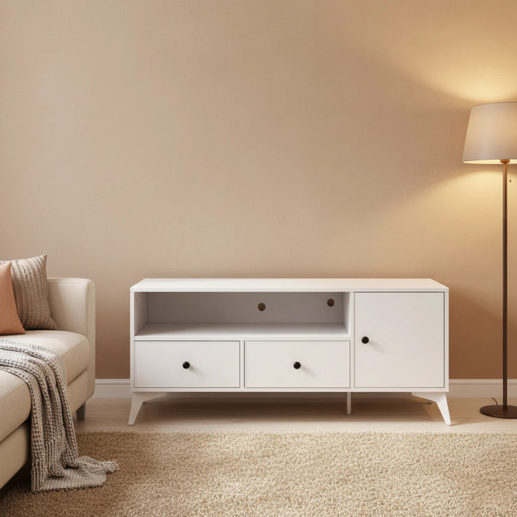 TV Stand Console Table with Open Media Storage and RGB LED Light