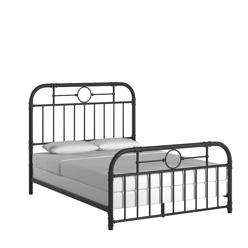 Metal Bed Frame - Black - Curved Headboard and Footboard