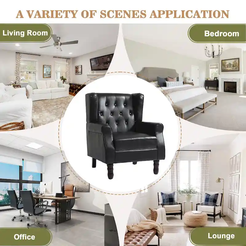 Set of 2 Vegan Leather Upholstered Button Tufted Accent Chair