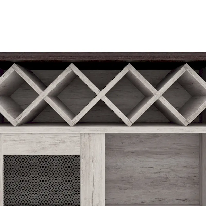 DH BASIC Farmhouse Four Shelf and Four Bottle Lattice-like Wine Buffet by