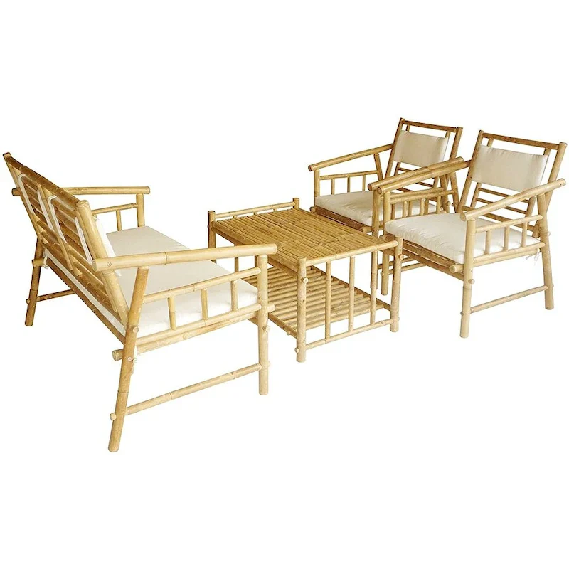 Bamboo Accent Sofa Set 4 Piece with Table