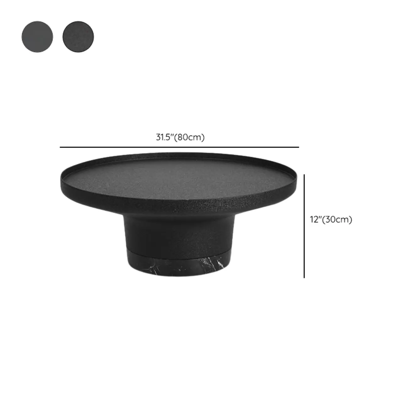 Modern Small Black Round Coffee Table with Marble Base