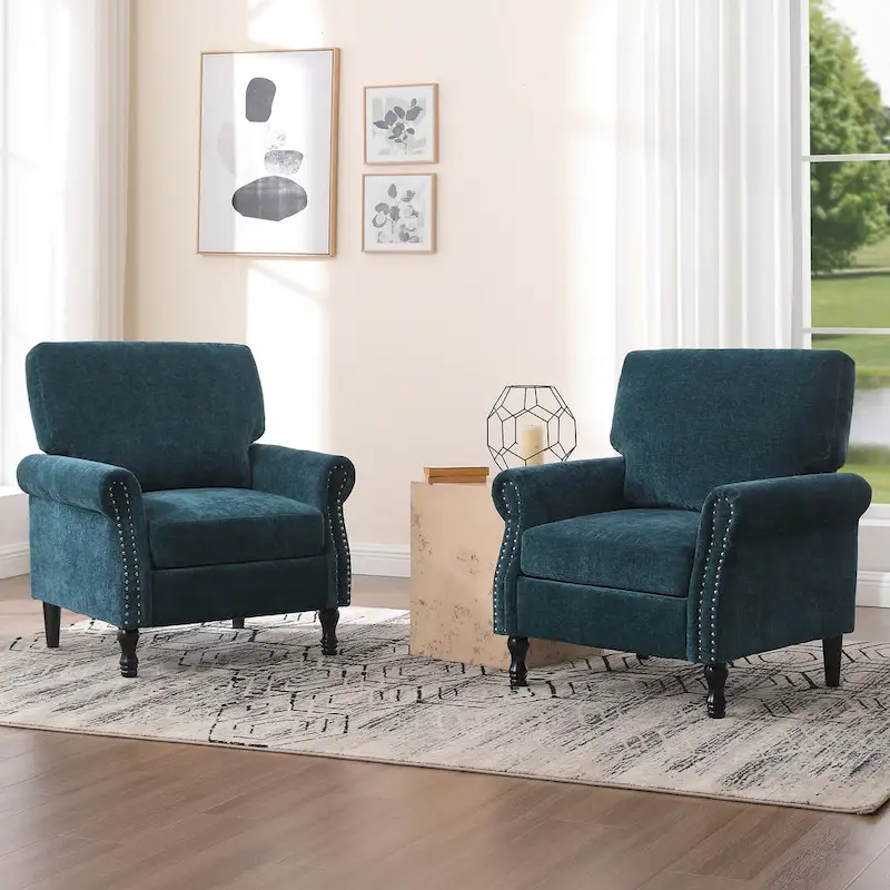 Modern Upholstered Armchair Nailhead Trim Accent Chair (Set of 2)