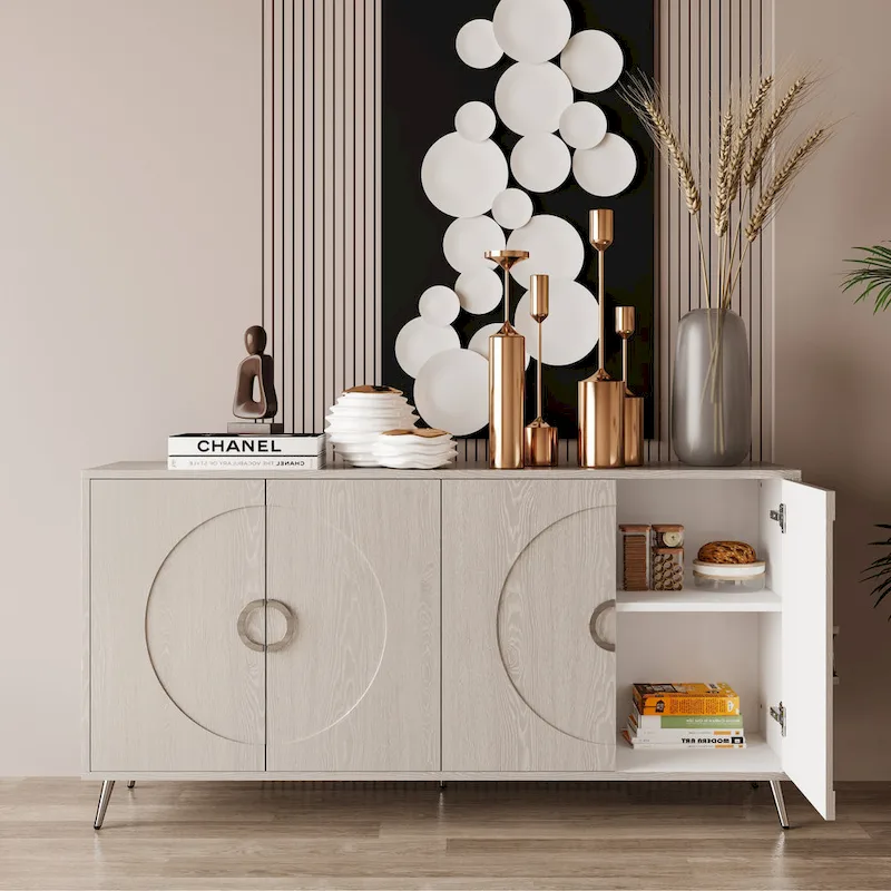 Champagne 4-Door Storage Cabinet with Metal Legs