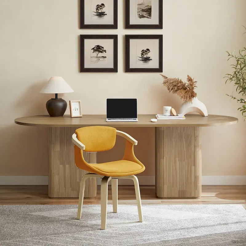 Swivel Upholstered and Wood Accent Chair