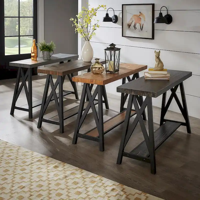 X-Base Industrial Console Table – Oak / Brown / Grey / Black
