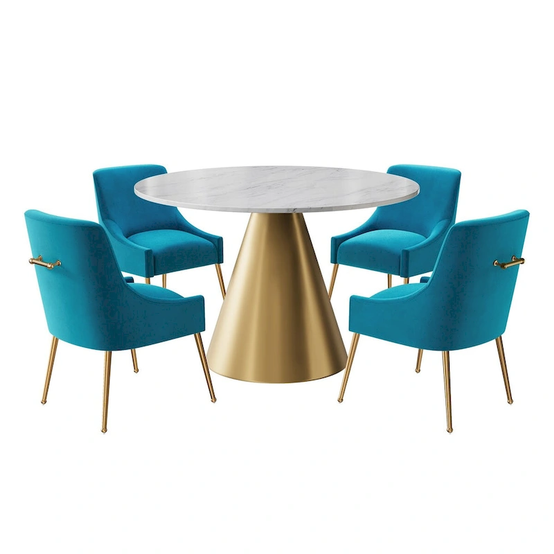 48 Marble Top Metal Dining Table with Velvet Dining Chair Set