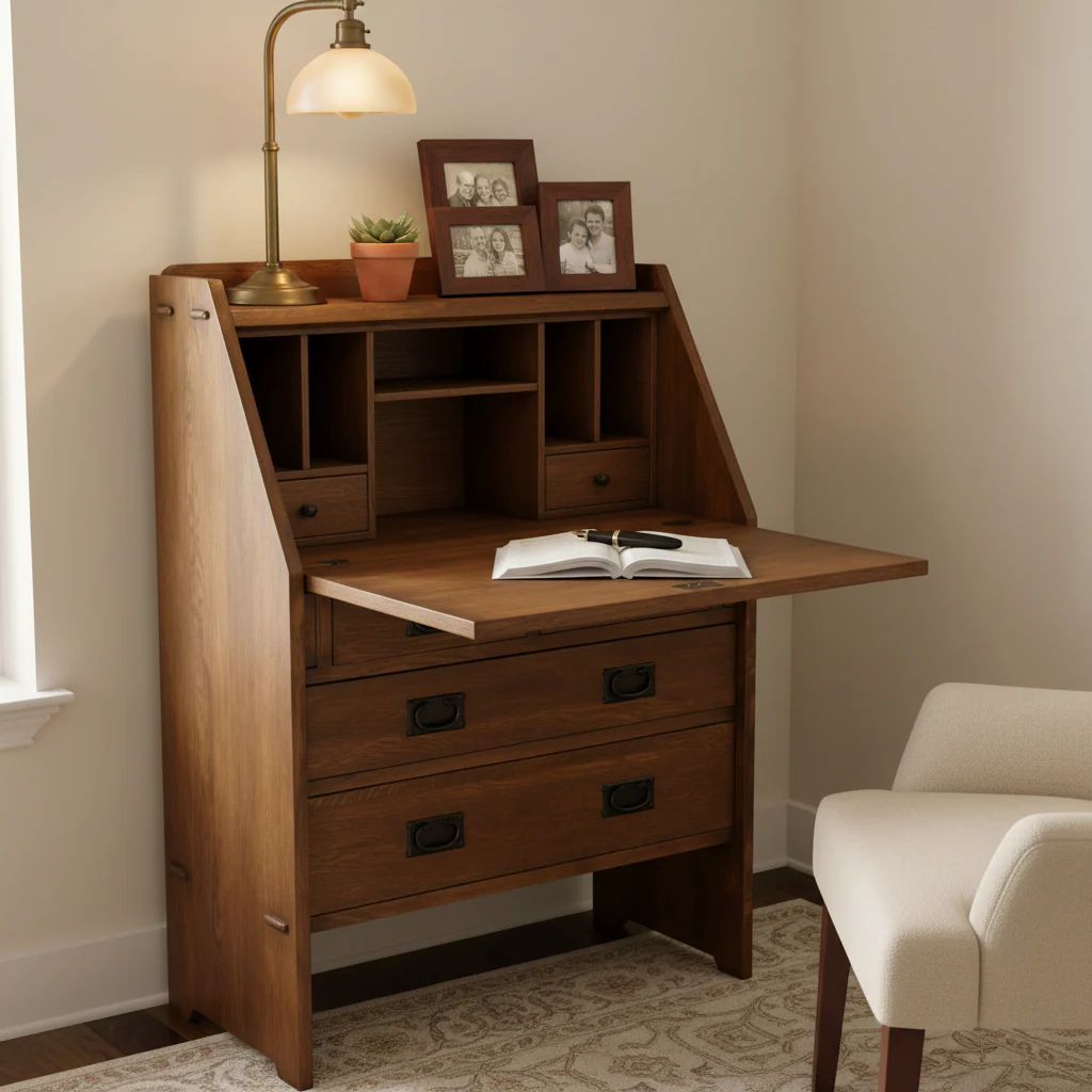 Arts And Crafts Mission Solid Oak Secretary Desk