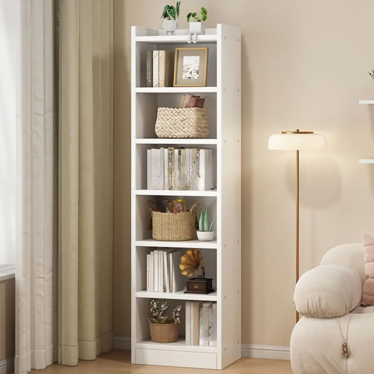 Scandinavian Oak Rectangle 5-Shelf Wood Bookcase