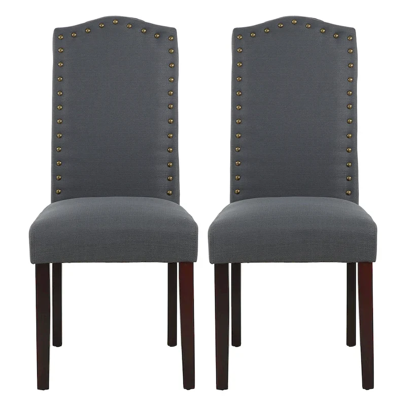 Fabric Upholstered Nailhead Trim Parson Dining Chairs Set of 2