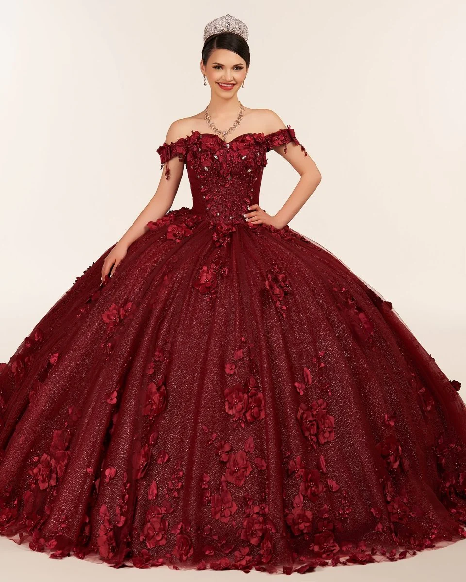 Ball Gown Organza Off The Shoulder Burgundy Quinceanera Dress