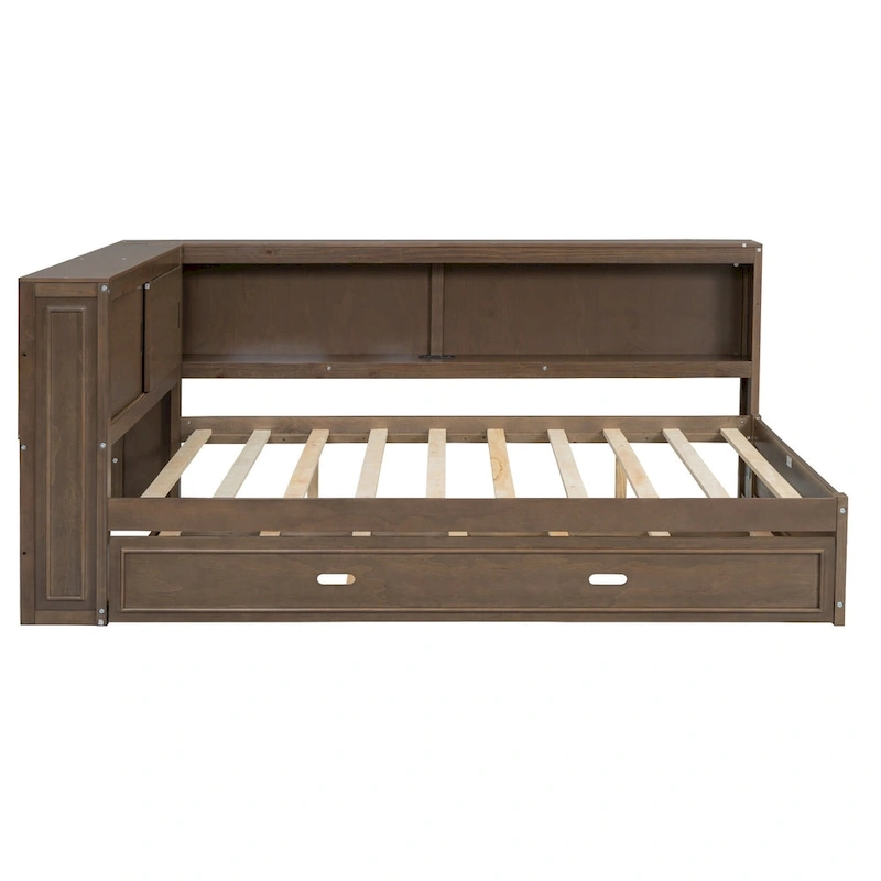 Full Daybed with Shelves, USB Charging, LED Lights & Twin Trundle