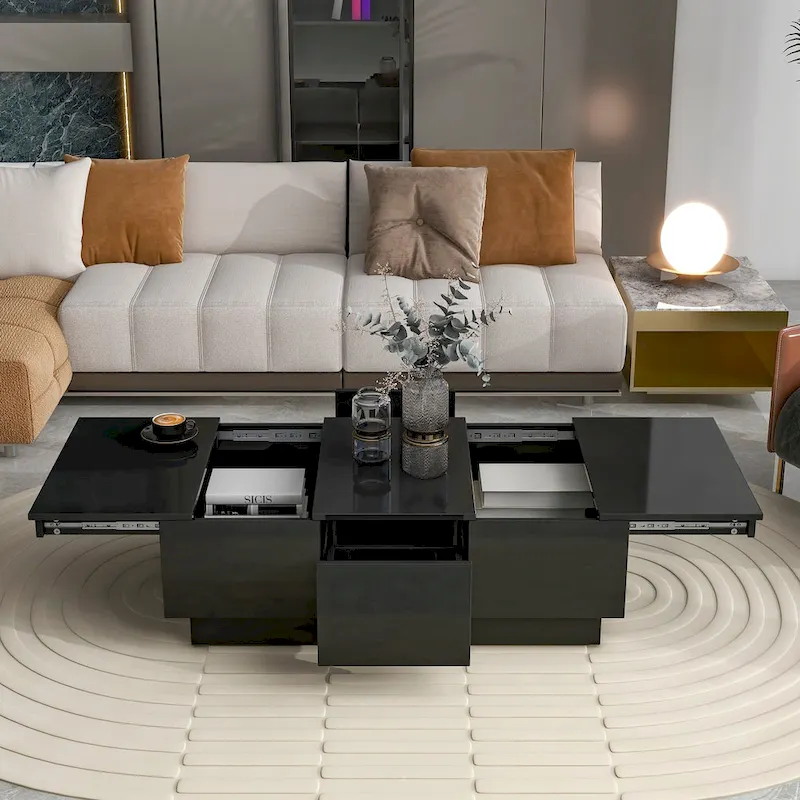 Black/White Extendable Coffee Table with Storage, 2-Person