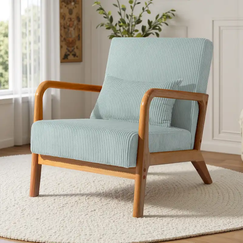 Uixe Mid Century Solid Wood Upholstered Corduroy Accent Chair