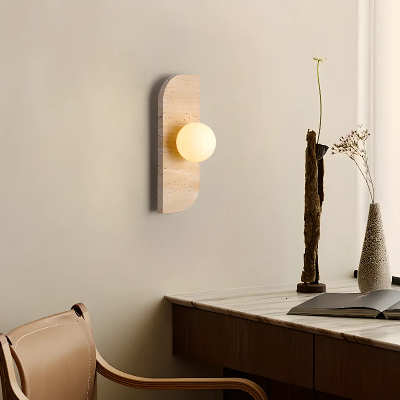 Modern Beige Stone Glass Globe Ambient Wall Sconce