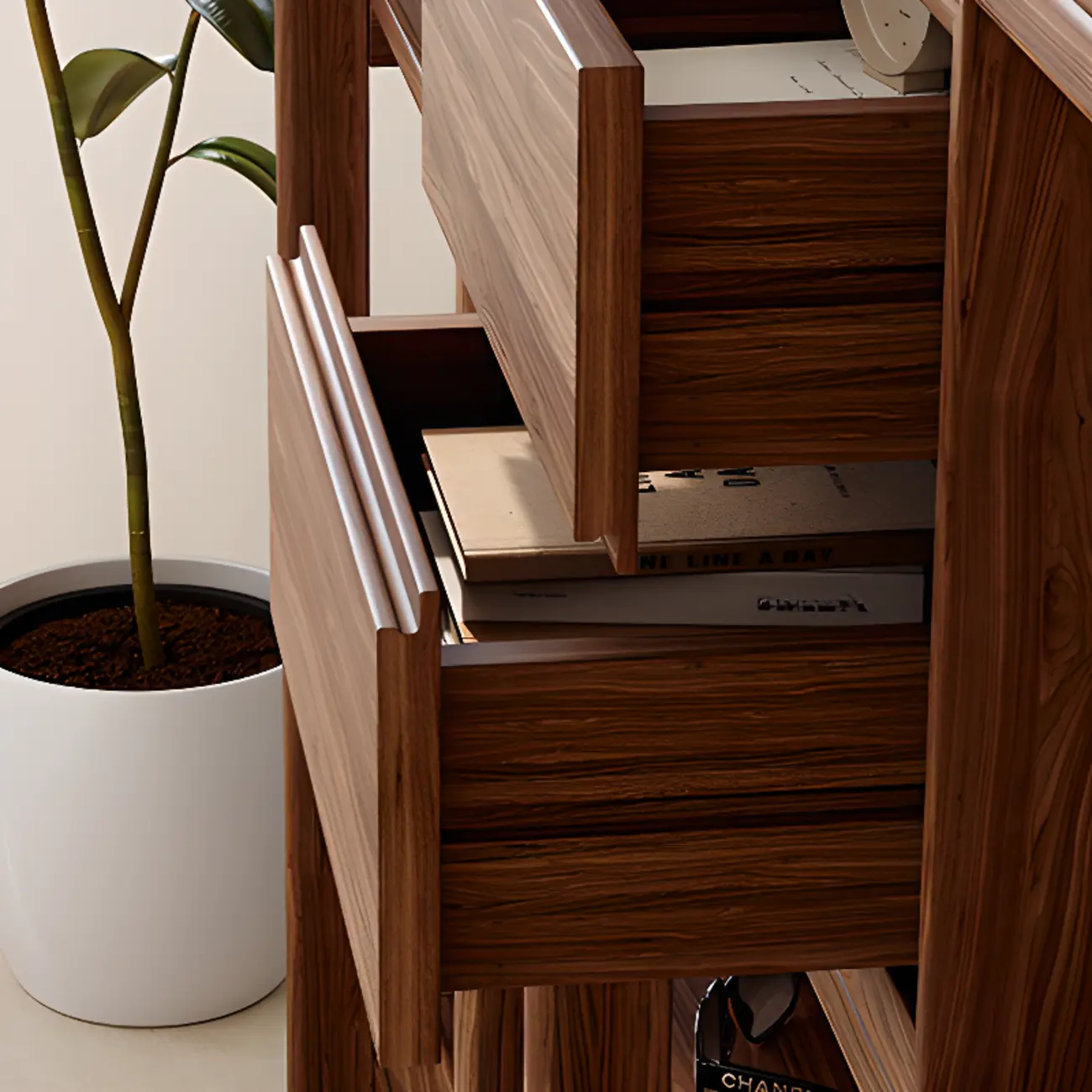 Black Walnut Open Back Wooden Vertical Display Bookshelf