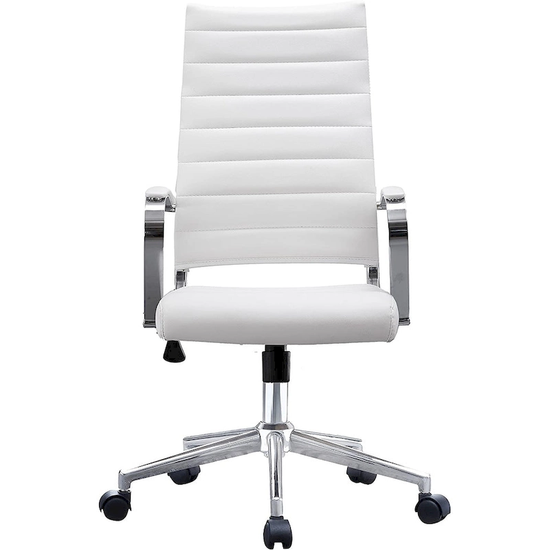 Modern High Back Office Chair Ribbed PU Leather Swivel Tilt Conference Room Computer Desk Cushion Seat Boss