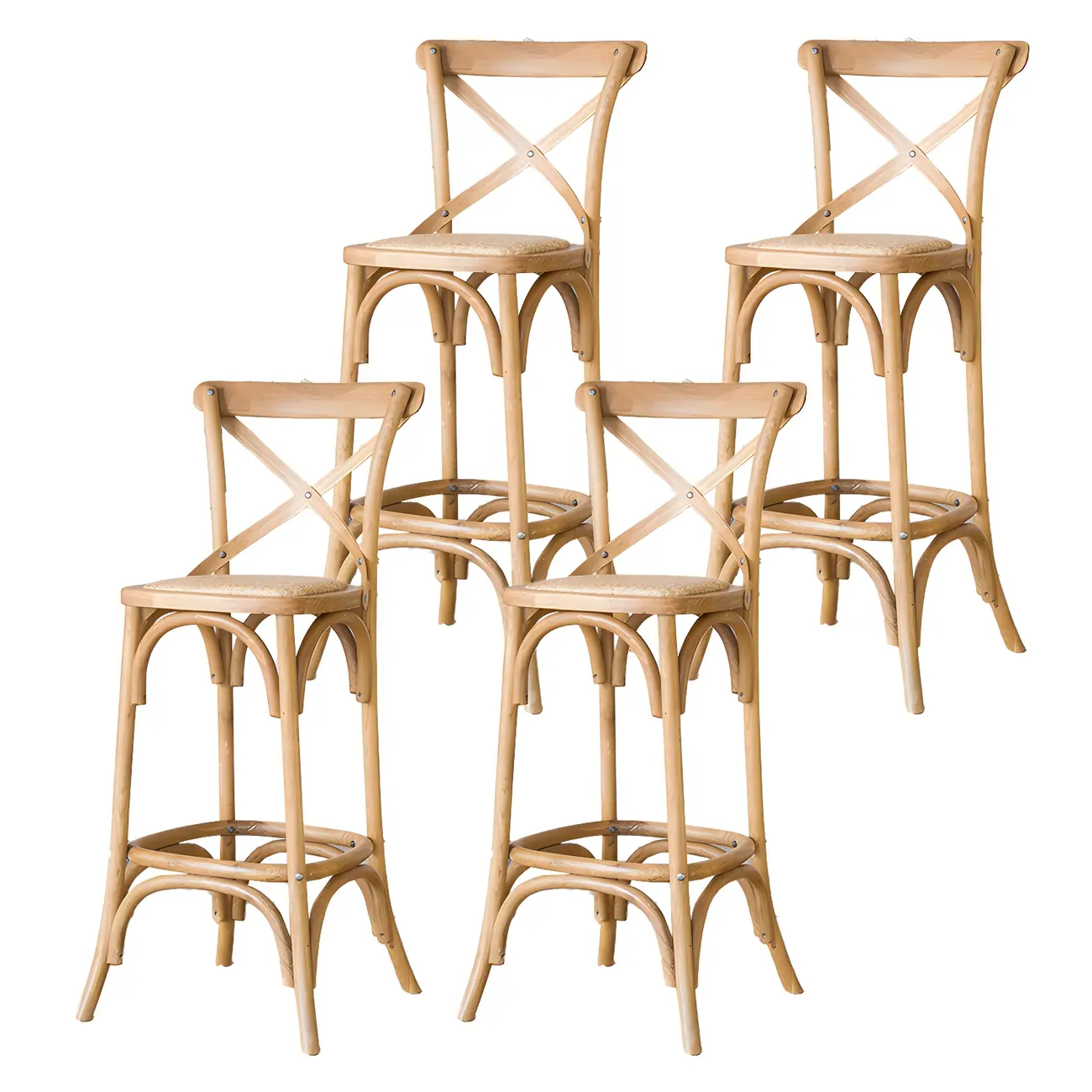 Rustic Solid Wood Wicker Cross Back Bar Stool in Brown/ Grey