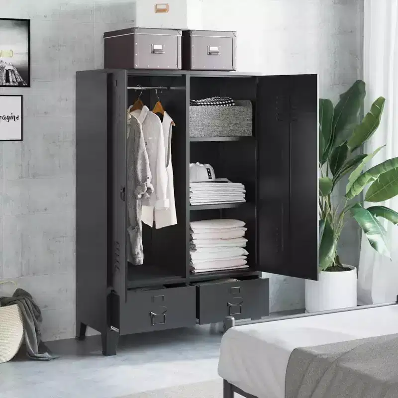 vidaXL Wardrobe Black Steel, Plastic Compact Wardrobe Rectangular