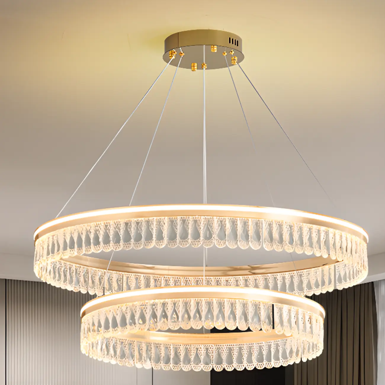 Dimmable Circle Gold Crystal Modern LED Chandeliers