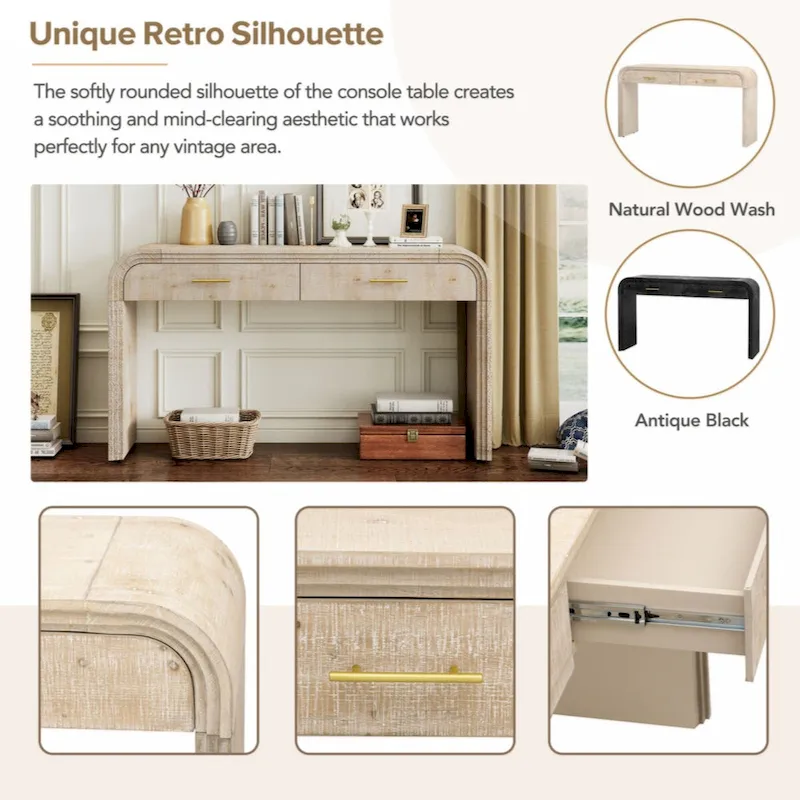 Unique Retro Silhouette Console Table with Open Style, Two Top Drawers