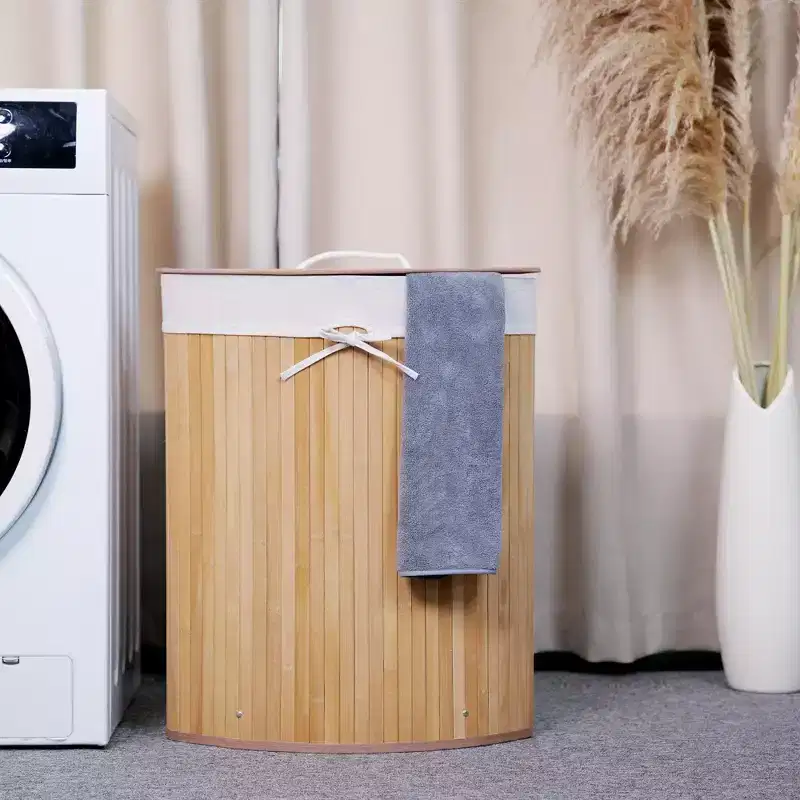 Bamboo Laundry Hamper Large 58L with Removable 3-Section Liner, Foldable Storage Basket with Lid and Handles for Bedroom, Laundry Room, Small Spaces