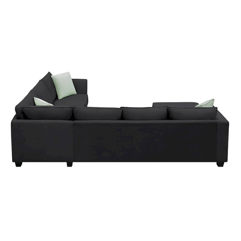 112-inch L-shaped 7-seat Modular Sectional Sofa with Ottoman and Three Pillows - 112W x 87D x 33H