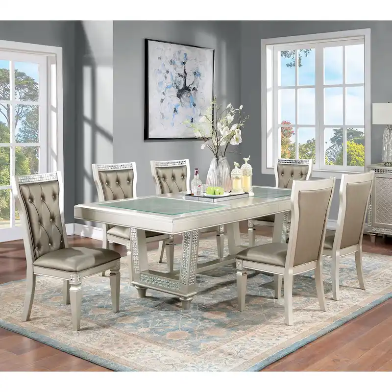 Medlee Glam Grey Wood 7-Piece Dining Table Set by Furniture of America