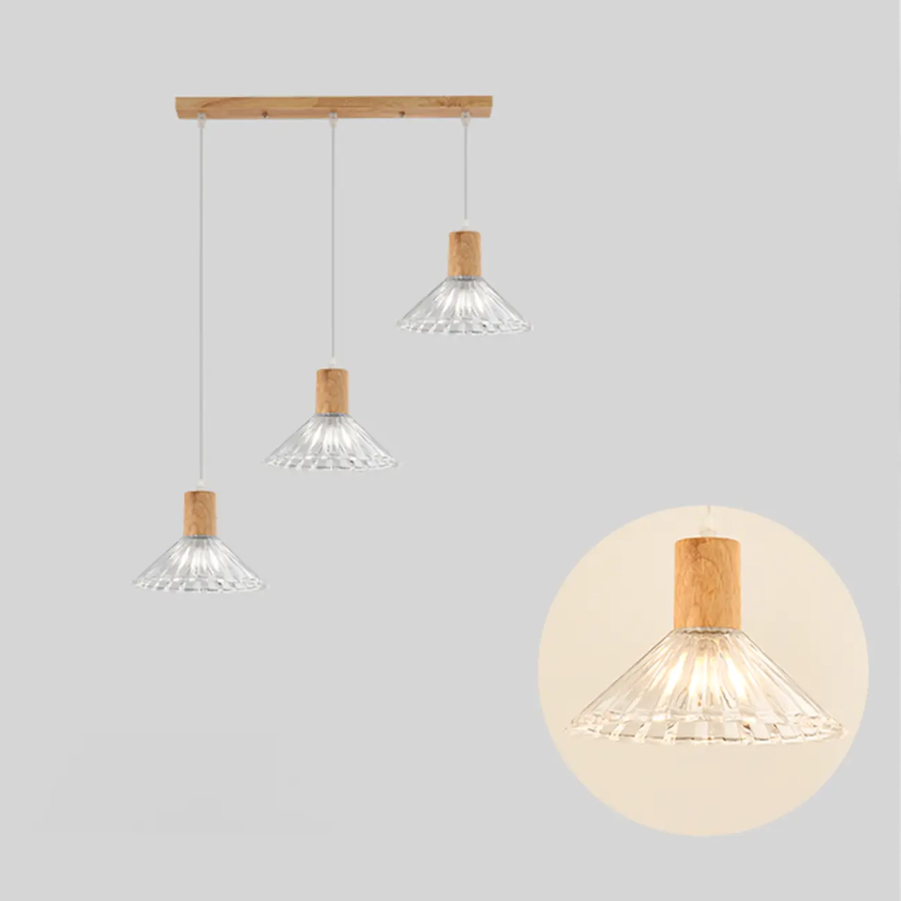 Glass Shade Wood Kitchen Island Pendant Light Adjustable Length