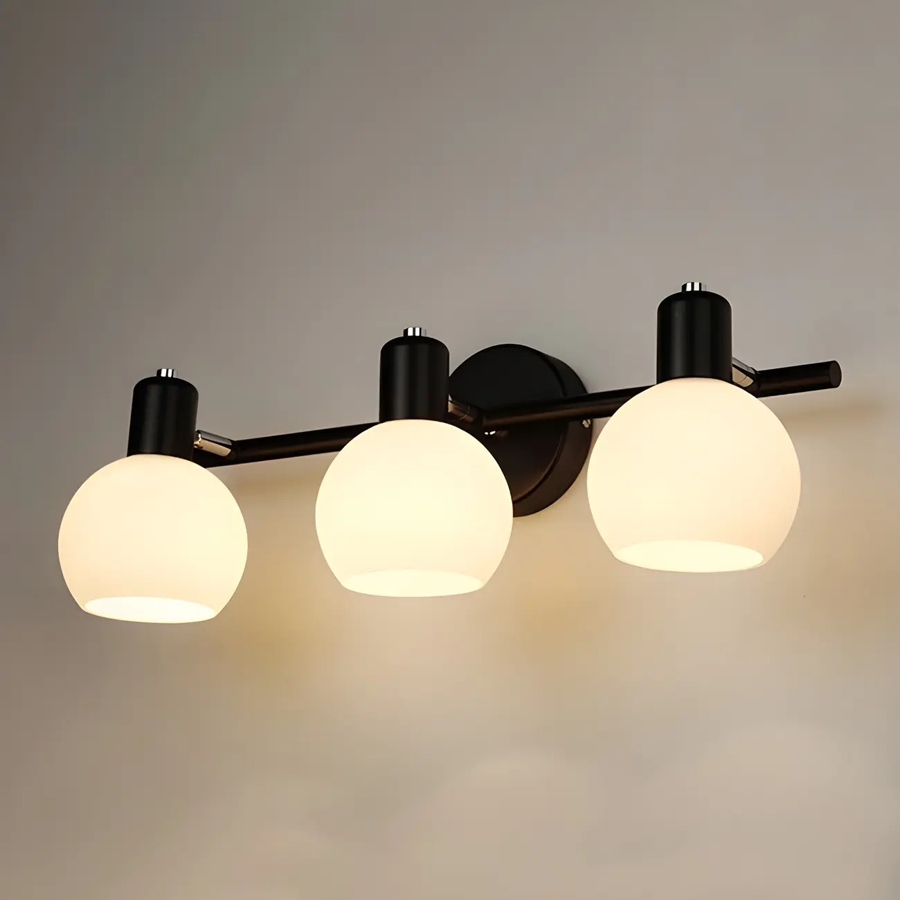 Modern 3 Heads Black Vanity Lights with White Glass Shade