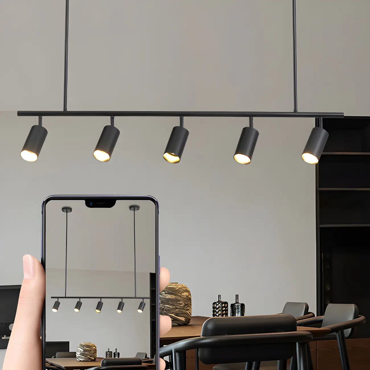 5-Light Modern Black/Gold Metal Cylinder Island Ceiling Light