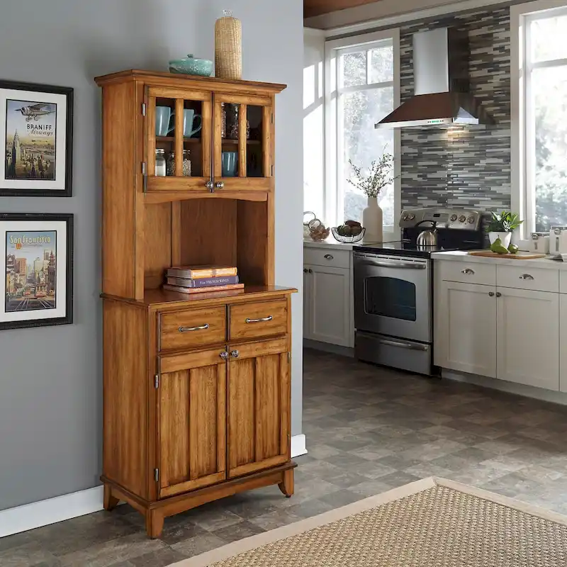 Oak Storage Buffet Hutch with Glass Doors – Seats 1